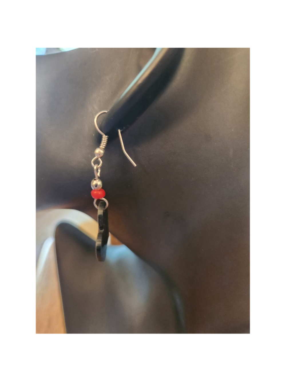 Heart Shape Red Blue Flag Earrings - Picture 3 of 6